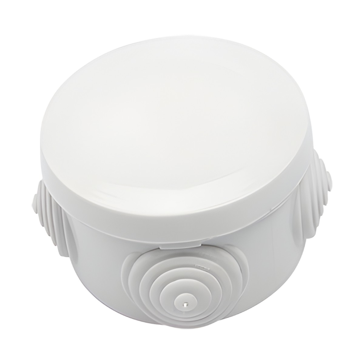 Caja Derivación-Conexión de Plástico Circular con 4 Glándulas de Goma (70 diámetro X 48 alto mm). Para Instalaciones Comerciales,  Residenciales e Industriales. Cerrado a Presión.