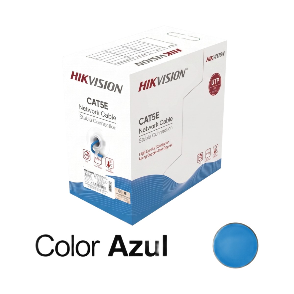 Bobina de Cable UTP 305 Metros (1000 Pies) / Cat5E (24 AWG) / Color Azul / PVC (CM) / Uso en Interior / 100% Cobre / Aplicaciones de CCTV y Redes de Datos