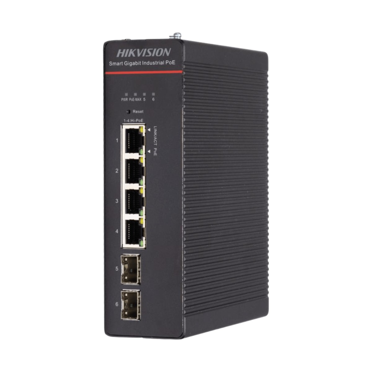 Switch Industrial / Administrable Gigabit / 4 Puertos Gigabit HiPoE (90 W) / 2 Puertos SFP / 300 W Total / 48 a 57 VCD / Ideal para Proyectos / 300 Metros de Distancia