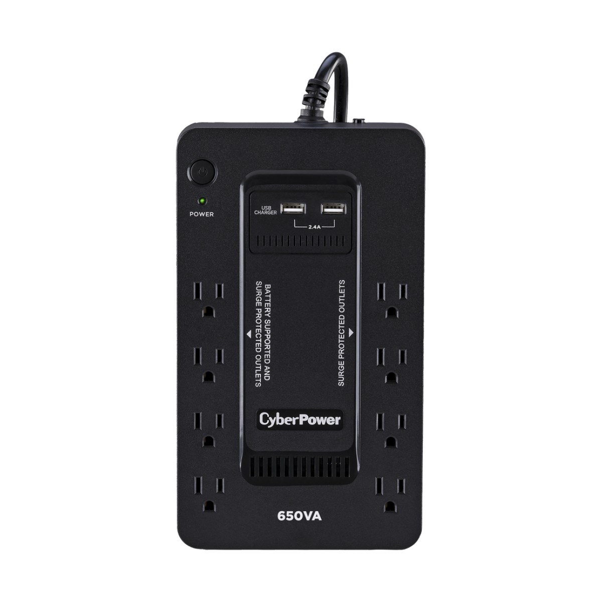 UPS de 650 VA/390 W, Topología Standby con Modo Ahorrador ECO, Entrada 120 Vca NEMA 5-15P, Con 8 Tomas NEMA 5-15R