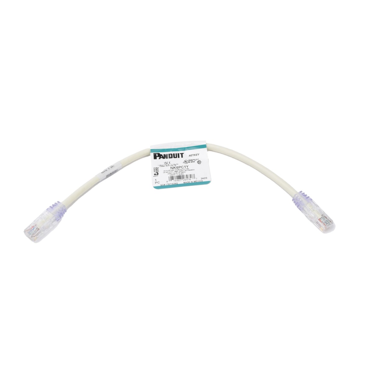 Cable de Parcheo UTP Categoría 6, con Plug Modular en Cada Extremo - 0.3 Metros (1 Pie) - Blanco