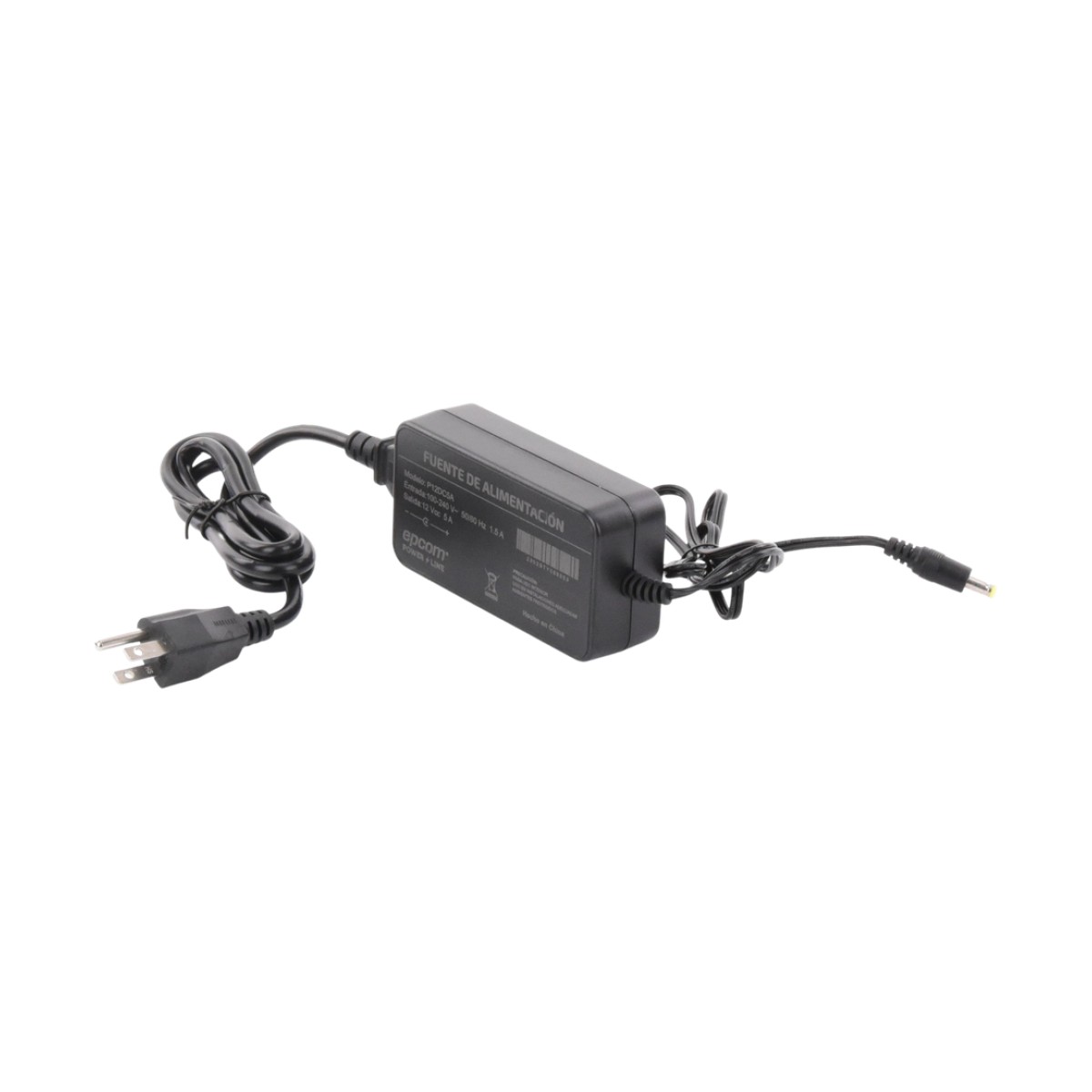 Fuente de poder con Cables de Extensión para Mayor Alcance 12 Vcc / 5 Amperes / Profesional / 0.5 metros a la toma de alimentación / 0.5 metros a la conexión del dispositivo