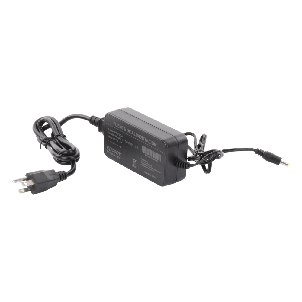Fuente de poder con Cables de Extensión para Mayor Alcance 12 Vcc / 5 Amperes / Profesional / 0.5 metros a la toma de alimentación / 0.5 metros a la conexión del dispositivo