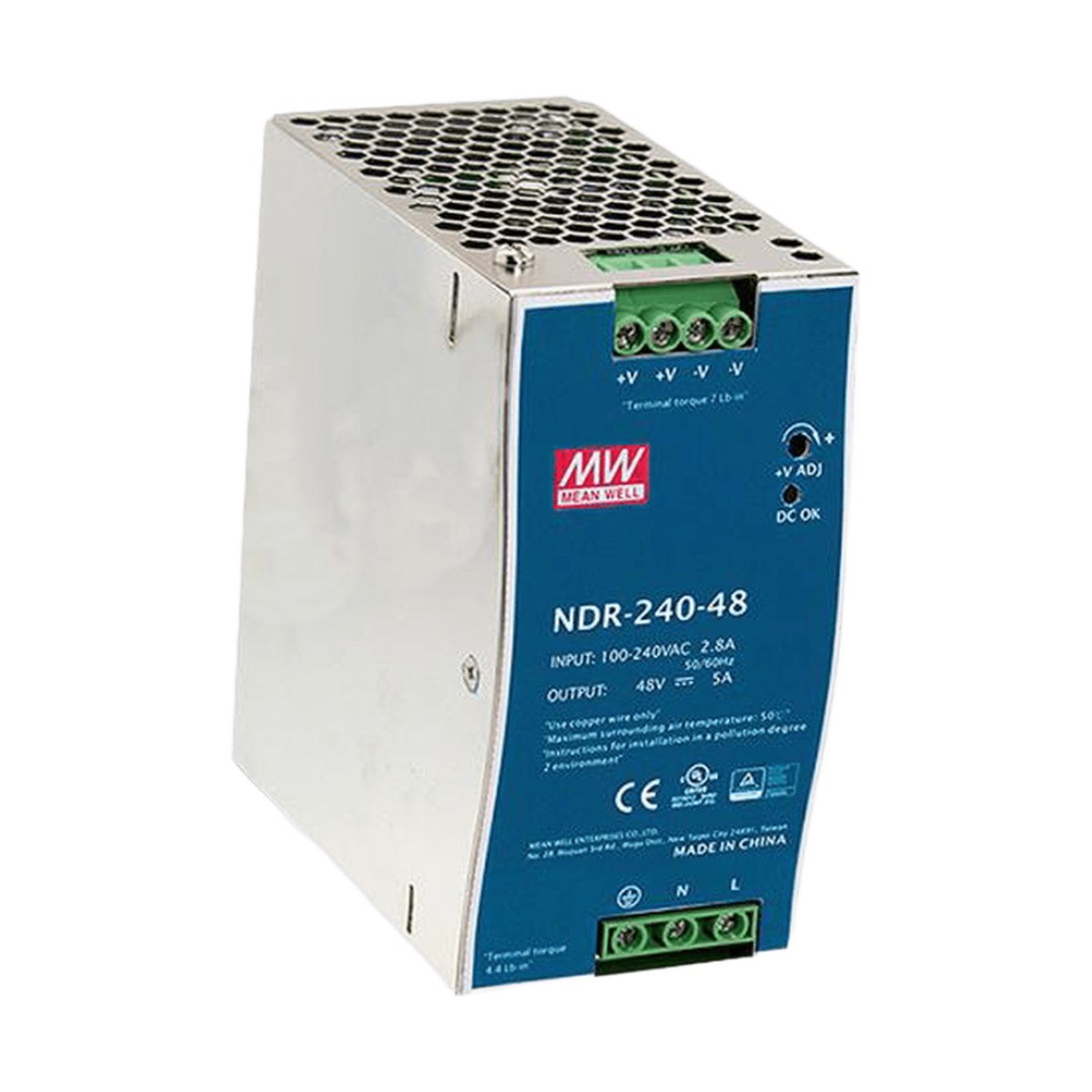 Fuente de Poder Industrial de 240W, salida 48Vcc, 5A, para montaje Riel Din
