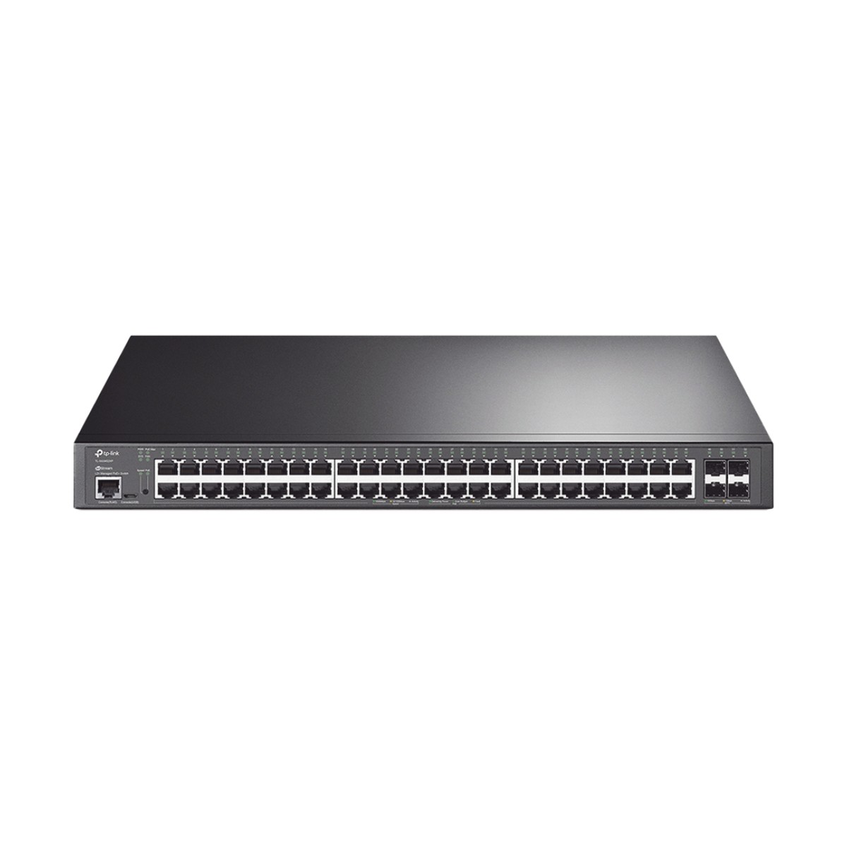 Switch L2+ Omada PoE+ / 48 Puertos PoE+ 10/100/1000 Mbps / 4 Puertos SFP+ 10G / 2 Puertos Consola (RJ45 y microUSB) / Administración Centralizada Omada o Stand-Alone / Multicast IGMP / Calidad de Servicio / Presupuesto PoE 500W / Montaje en Rack