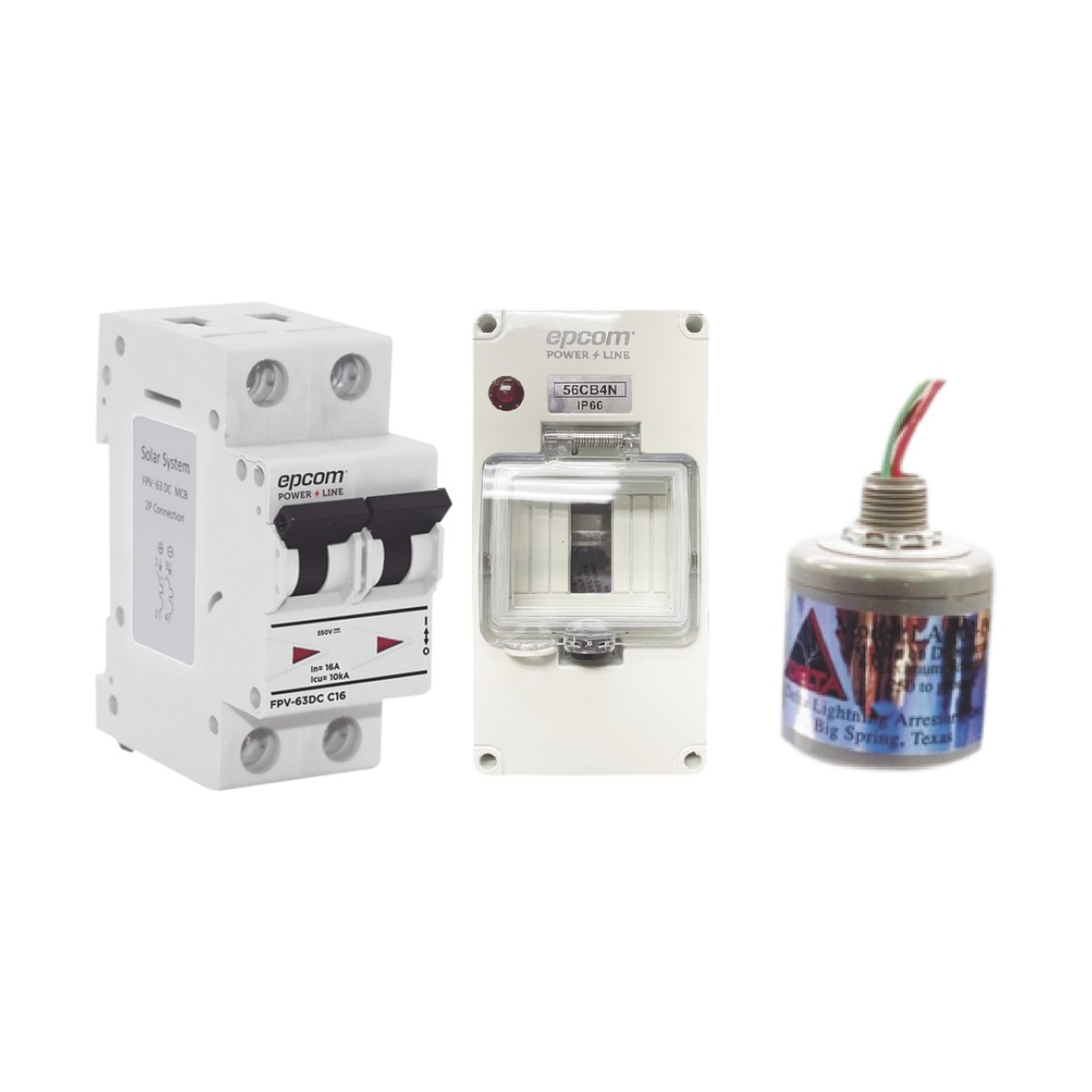 Kit de Centro de Carga Para Corriente Directa, Breaker de hasta  800 Vcc de 20 A con Supresor de Descargas Atmosféricas.