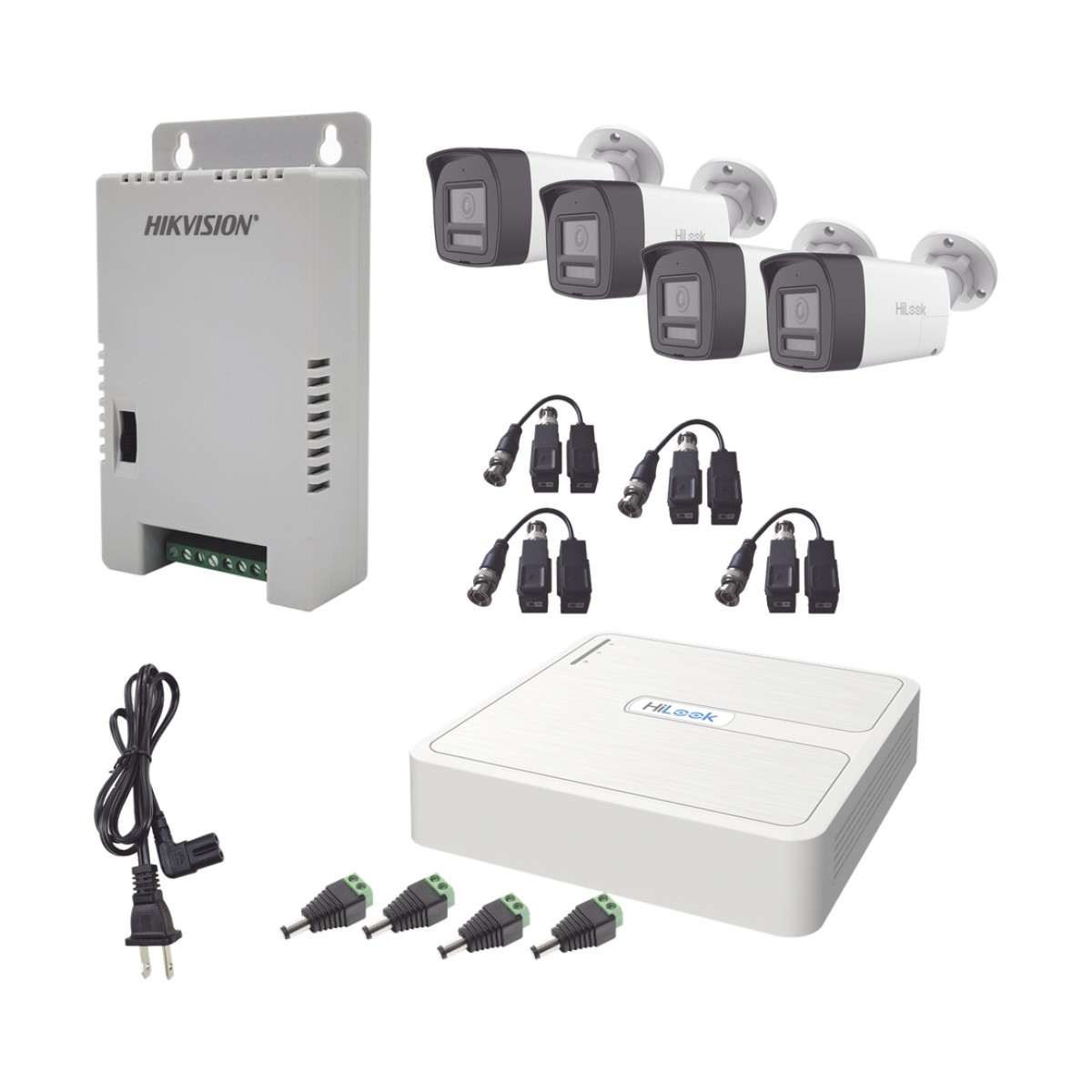 Kit HiLook Audio Bidireccional TurboHD 1080p / DVR Metalico 4 Canales / 4 Cámaras Bala (Exterior) con Bocina y Micrófono Integrado / 1 Fuente de Poder / Accesorios