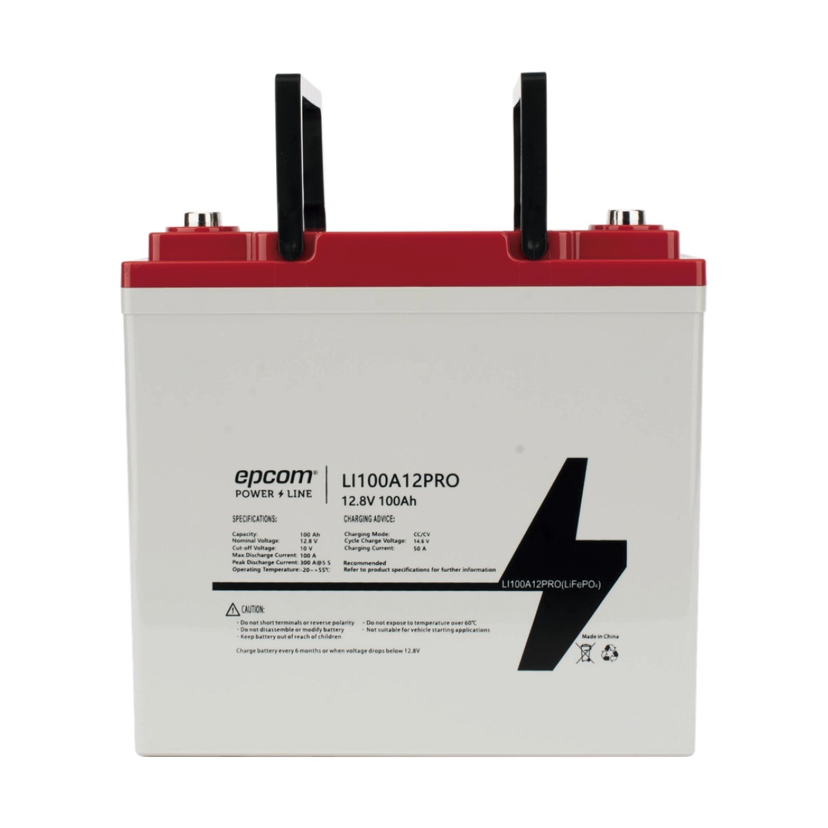 Batería de Litio LiFePO4 Ciclo Profundo / 12.8 Vcc / 100 Ah / Válvula de Alivio / Descarga Máxima 100 A / Solar y Marina