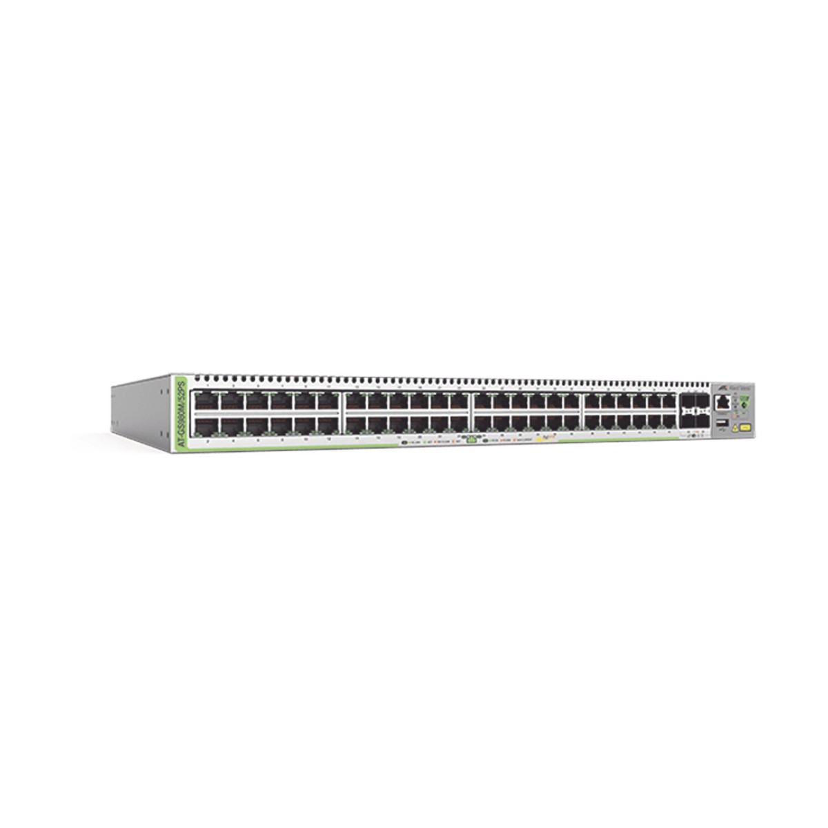 Switch PoE+ Administrable CentreCOM GS980M, Capa 3 de 48 puertos 10/100/1000Mbps + 4 SFP Gigabit, 740 W