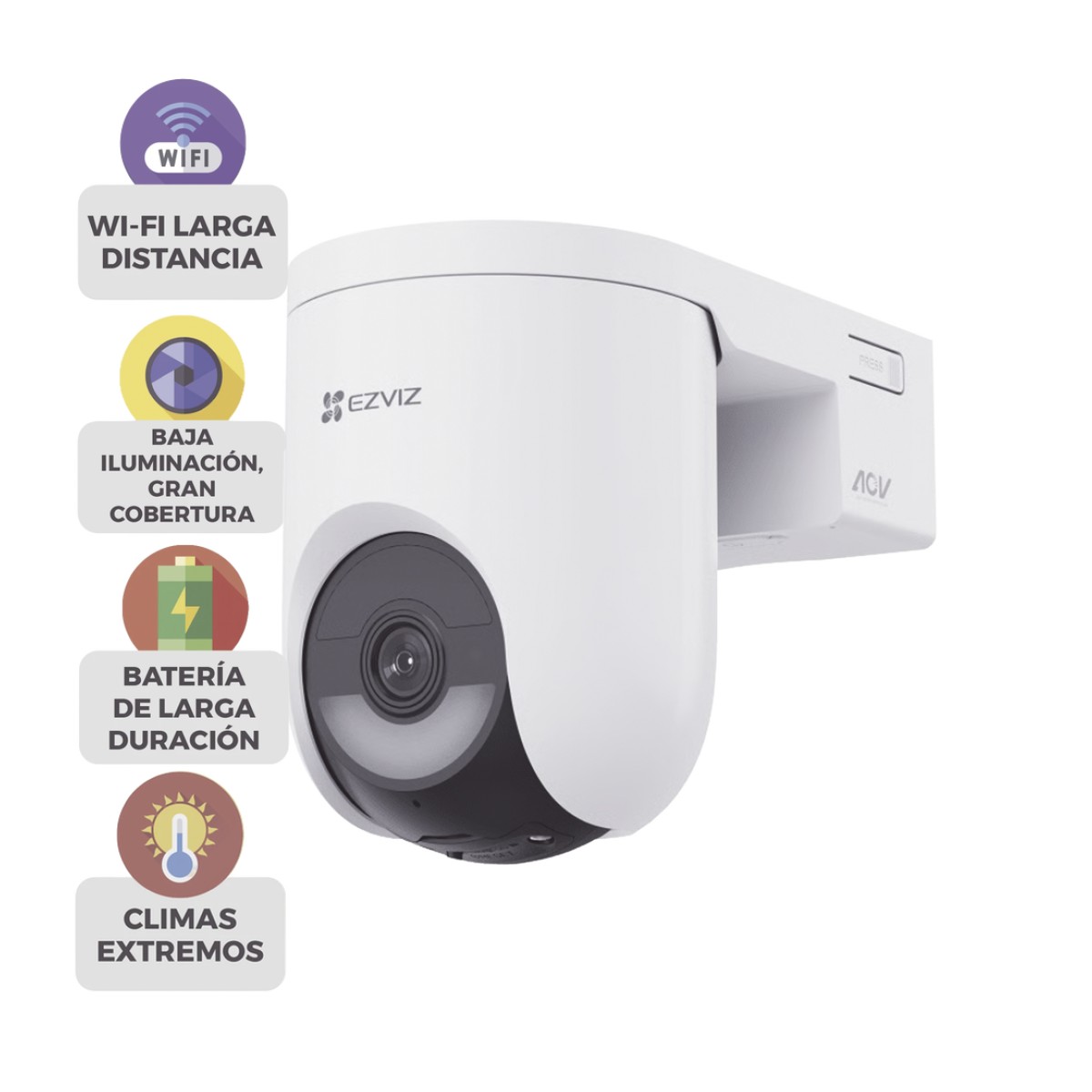 Cámara IP PT Con Batería / Wi-Fi 6 + 4G LTE / 2K+  (4megapixel)  / IP65  / Detección IA Persona-Vehiculo / Visión Nocturna Color / Compatible con Panel Solar CSPSP8