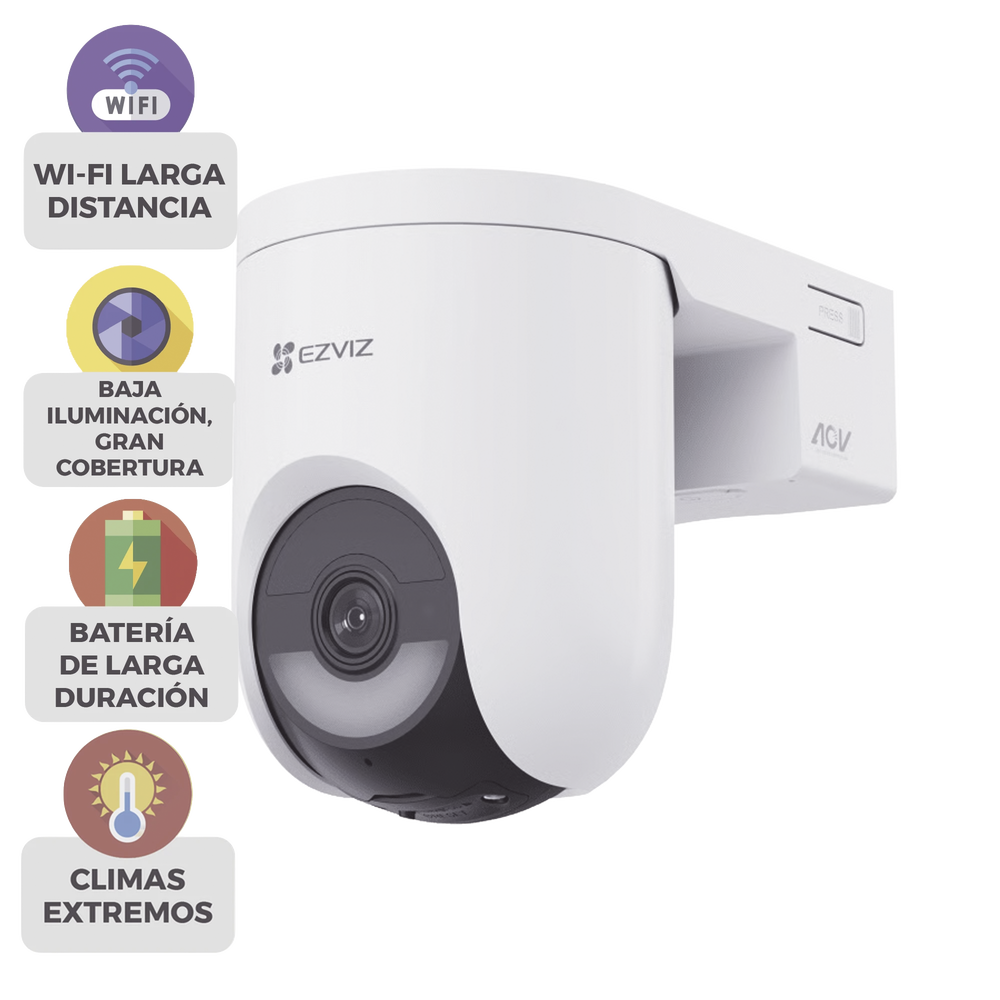 Cámara IP PT Con Batería / Wi-Fi 6 + 4G LTE / 2K+  (4megapixel)  / IP65  / Detección IA Persona-Vehiculo / Visión Nocturna Color / Compatible con Panel Solar CSPSP8
