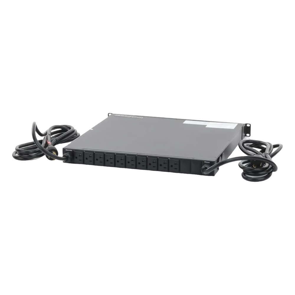 PDU Monitoreable de Transferencia Automática ATS (Fuente Redundante), Con 10 Salidas 5-15R,   Enchufes de Entrada L5-20P, Instalación Horizontal de 19in, 1UR, 20 Amp, 120 Vca
