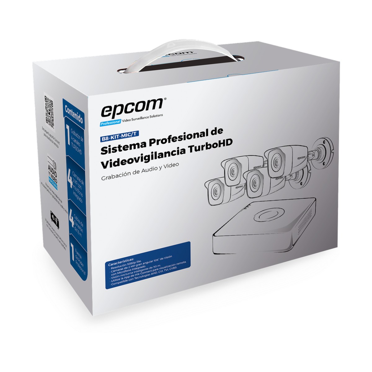 (MICRÓFONO Integrado + Detección de Movimiento 2.0) Kit TurboHD 1080p Lite / DVR 4 canales / Audio por Coaxitron / 4 Cámaras Bala de Metal con Micrófono Integrado