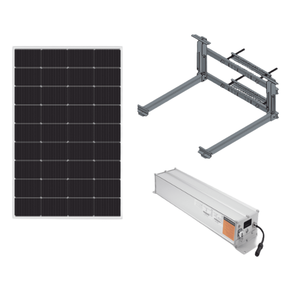 Kit  Solar para alimentar hasta 30W, Salida 12/24 Vcc,  Para alimentar camaras PTZ y Enlaces Punto a Punto, Panel Solar 180W, Bateria Litio 1280 Wh