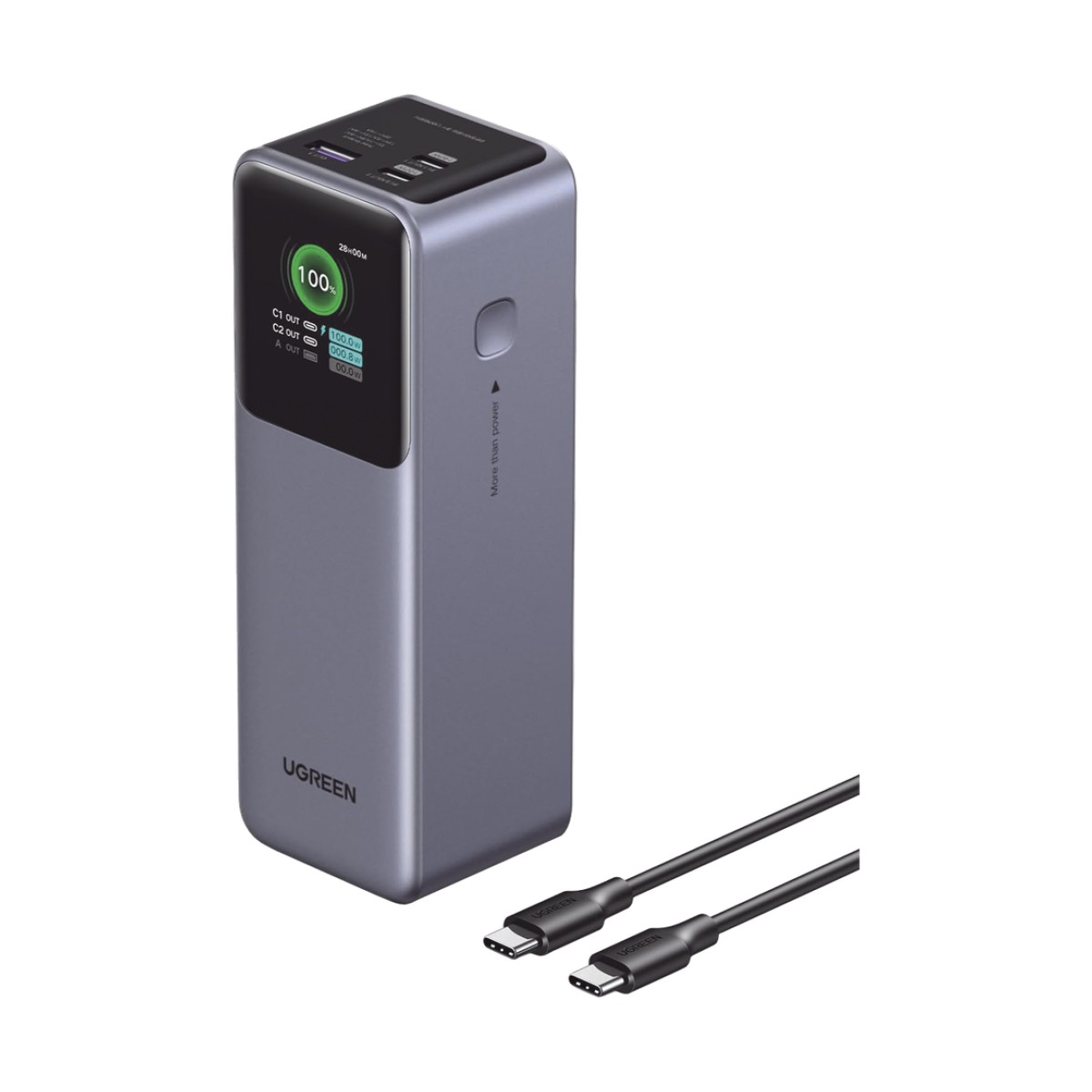 Power Bank de 25000mAh | 3 Salidas 200W Max. | USB-A + 2 USB-C | PD 3.0, QC3.0 | FCP | SCP | Pantalla Inteligente | Carcasa Ignifuga | Color Gris | Incluye Cable USB de 50cm | Carga tu Laptop de Manera Segura.