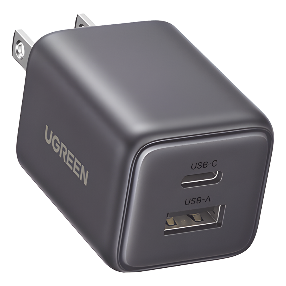 Cargador rápido GaN 1A1C de 20 W y 2 puertos