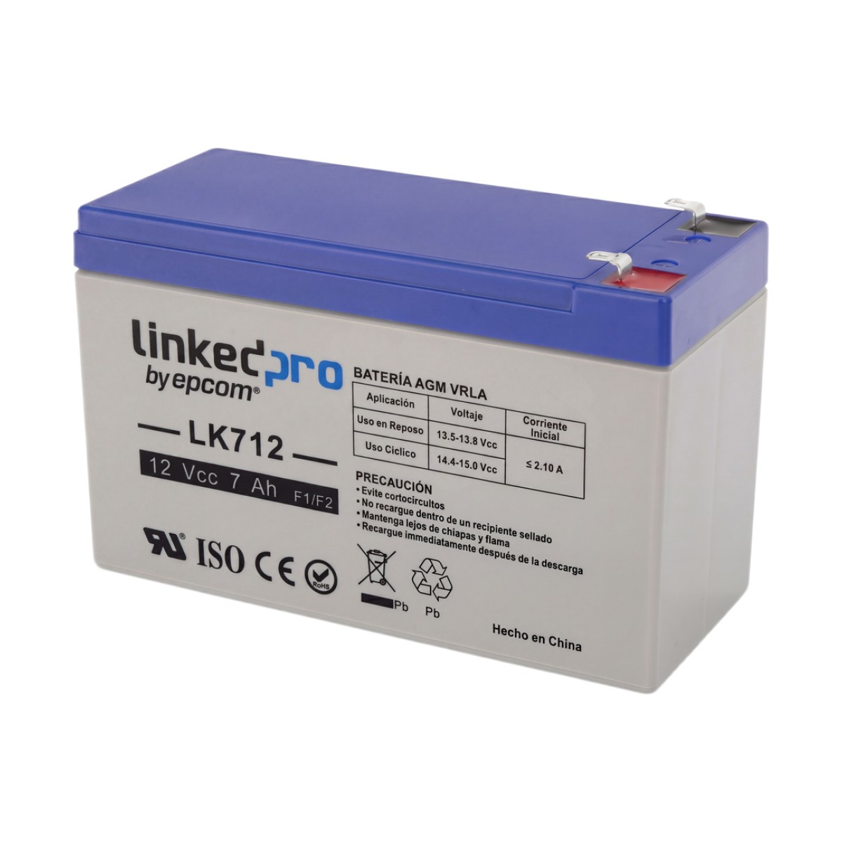 Batería de respaldo 12 V | 7 Ah | AGM | Especial para Seguridad Electrónica | UPS | Sistemas de Emergencia  | Vida útil 5 años | Terminales F1  + Adaptador F2