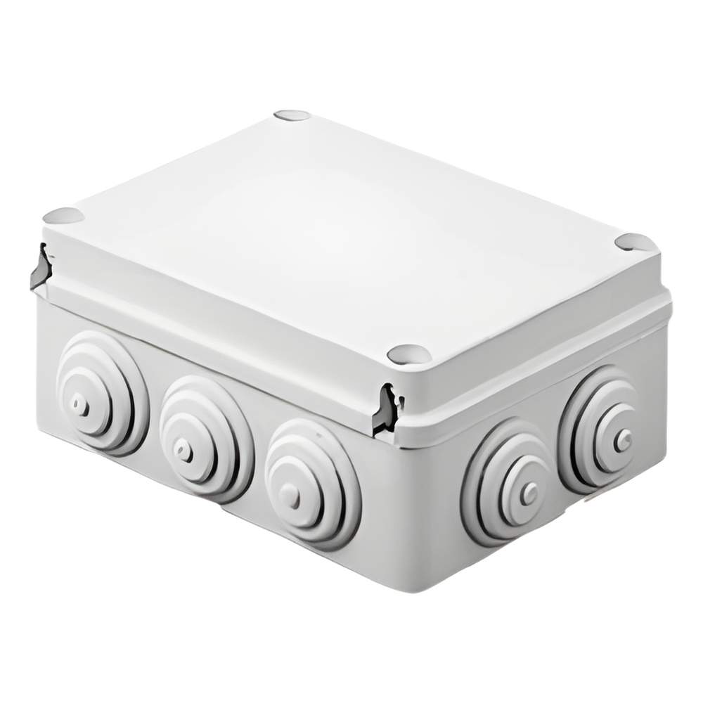 Caja de derivación de PVC Auto-extinguible con 10 entradas, tapa atornillada, 190 x 140 x 70 MM, Para Exterior (IP55)
