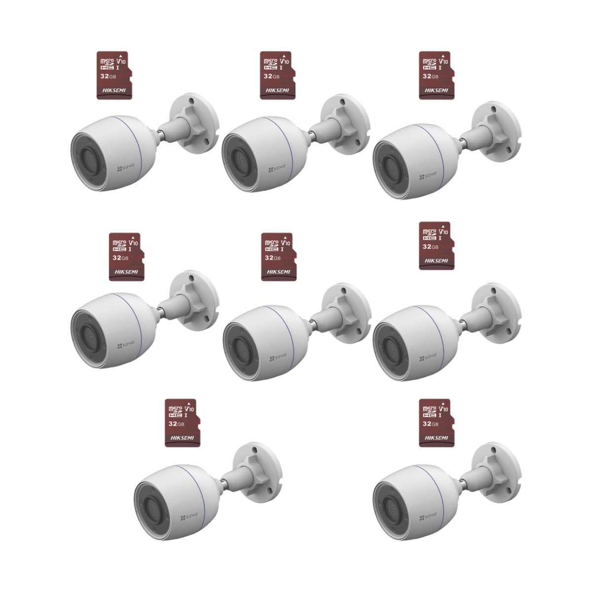 Kit de Camaras WiFi, Incluye 8 Piezas CS-H3C y 8 Piezas HS-TF-E1/32G /  Detección de Movimiento