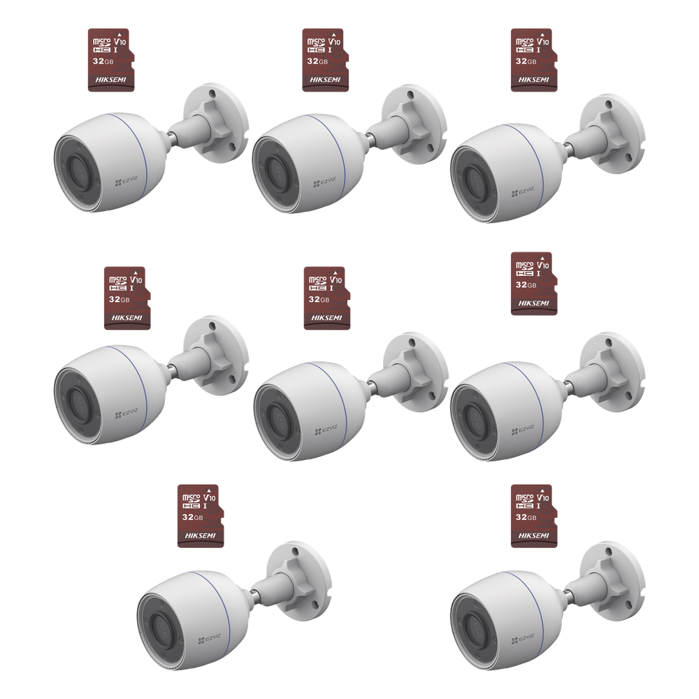 Kit de Camaras WiFi, Incluye 8 Piezas CS-H3C y 8 Piezas HS-TF-E1/32G /  Detección de Movimiento