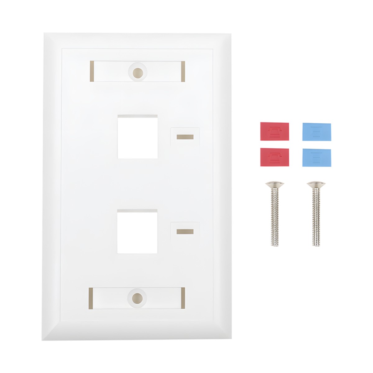 Placa de Pared de 2 Puertos, Keystone, con Espacio para Etiqueta, Color Blanco