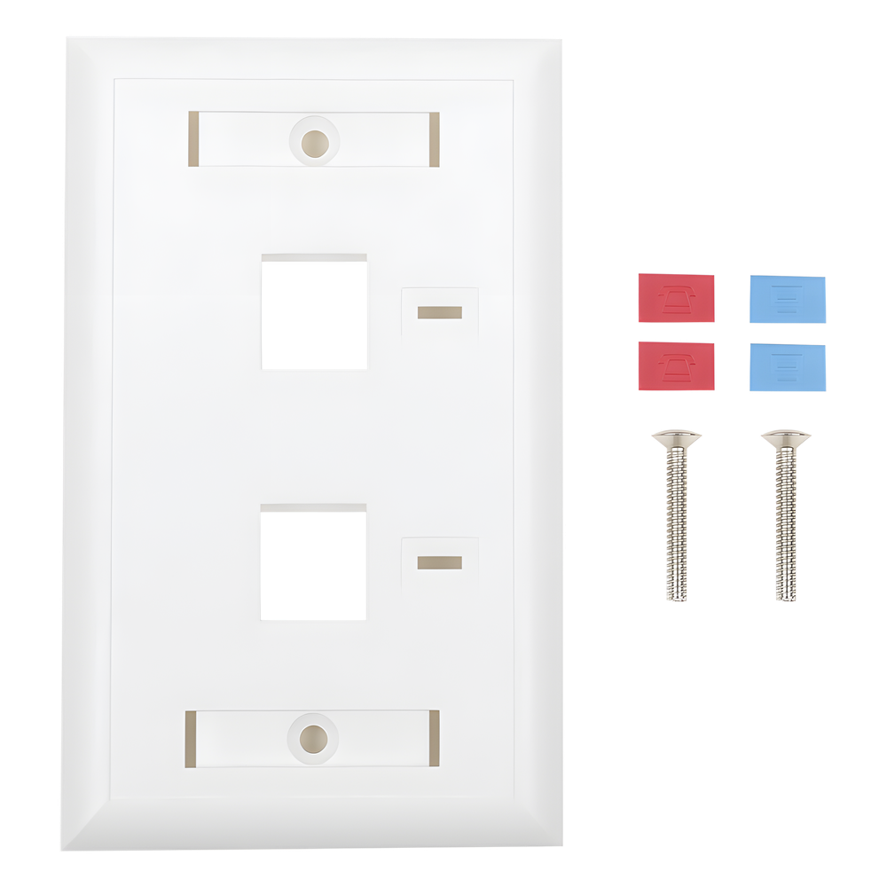 Placa de Pared de 2 Puertos, Keystone, con Espacio para Etiqueta, Color Blanco