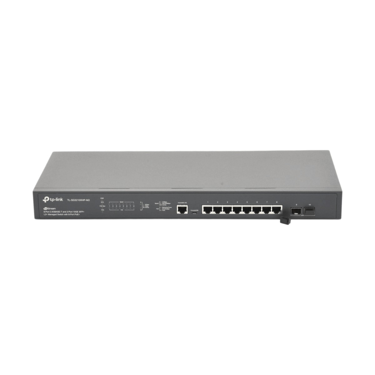 Switch L2+ Omada PoE+ / 8 Puertos PoE+ MultiGigabit 2.5G / 2 Puertos SFP+ 10G / 2 Puertos Consola (RJ45 y microUSB) / Administración Centralizada Omada o Stand-Alone / Multicast IGMP / Presupuesto PoE 240W / Montaje en Rack / (SG3210XHPM2)