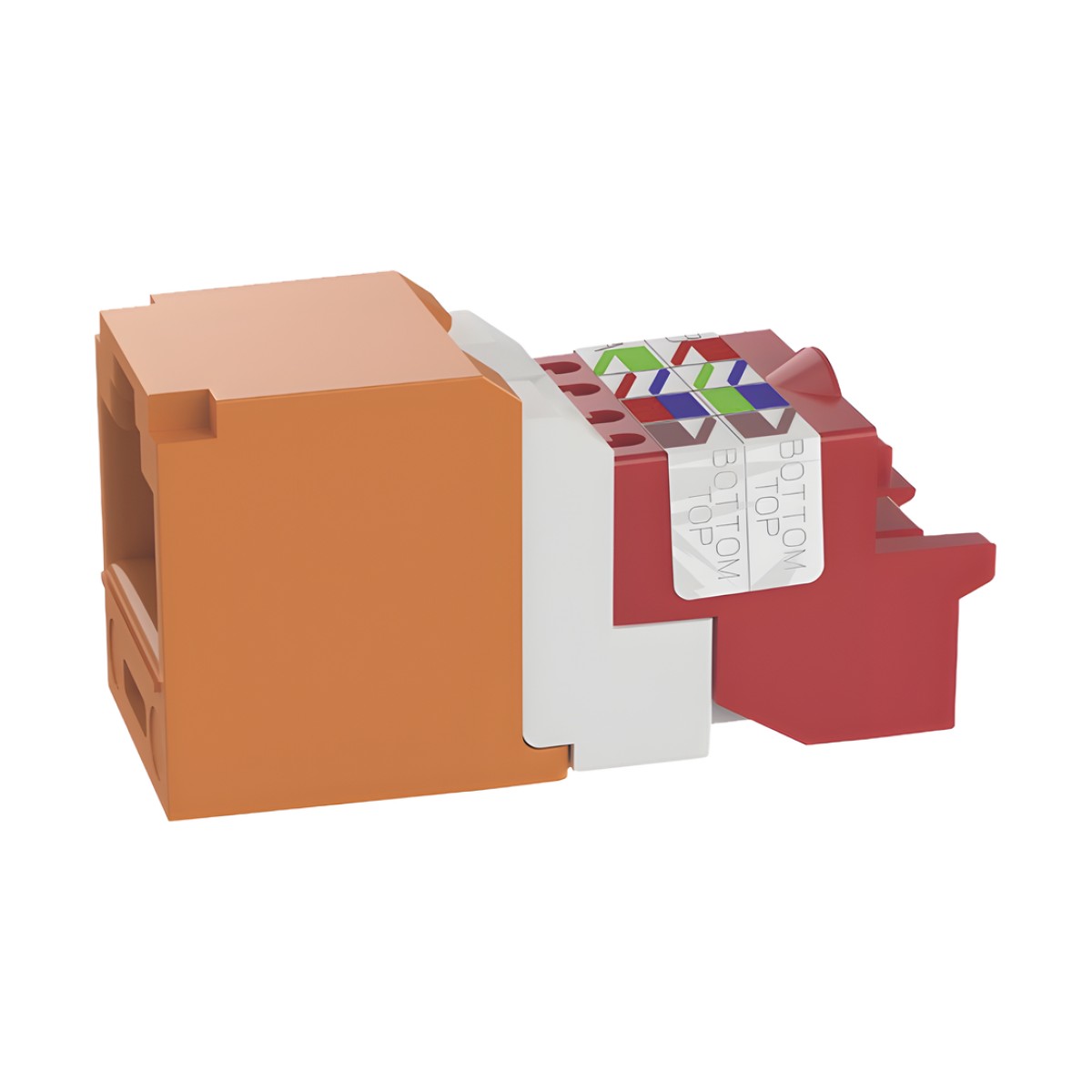Conector Jack RJ45 Estilo T, Mini-Com, Categoría 5e, de 8 Posiciones y 8 Cables, Color Naranja