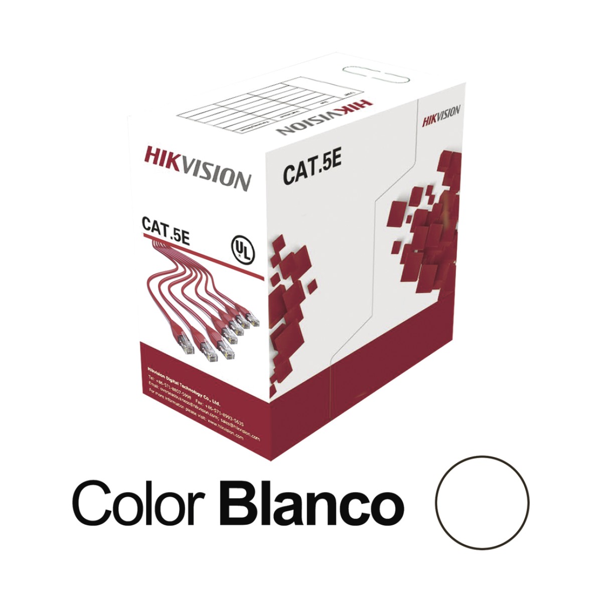 Bobina de Cable UTP 305 Metros (1000 Pies) / Cat5E (24 AWG) / Color Blanco / PVC (CM) / Uso en Interior / 100% Cobre / Aplicaciones de CCTV y Redes de Datos