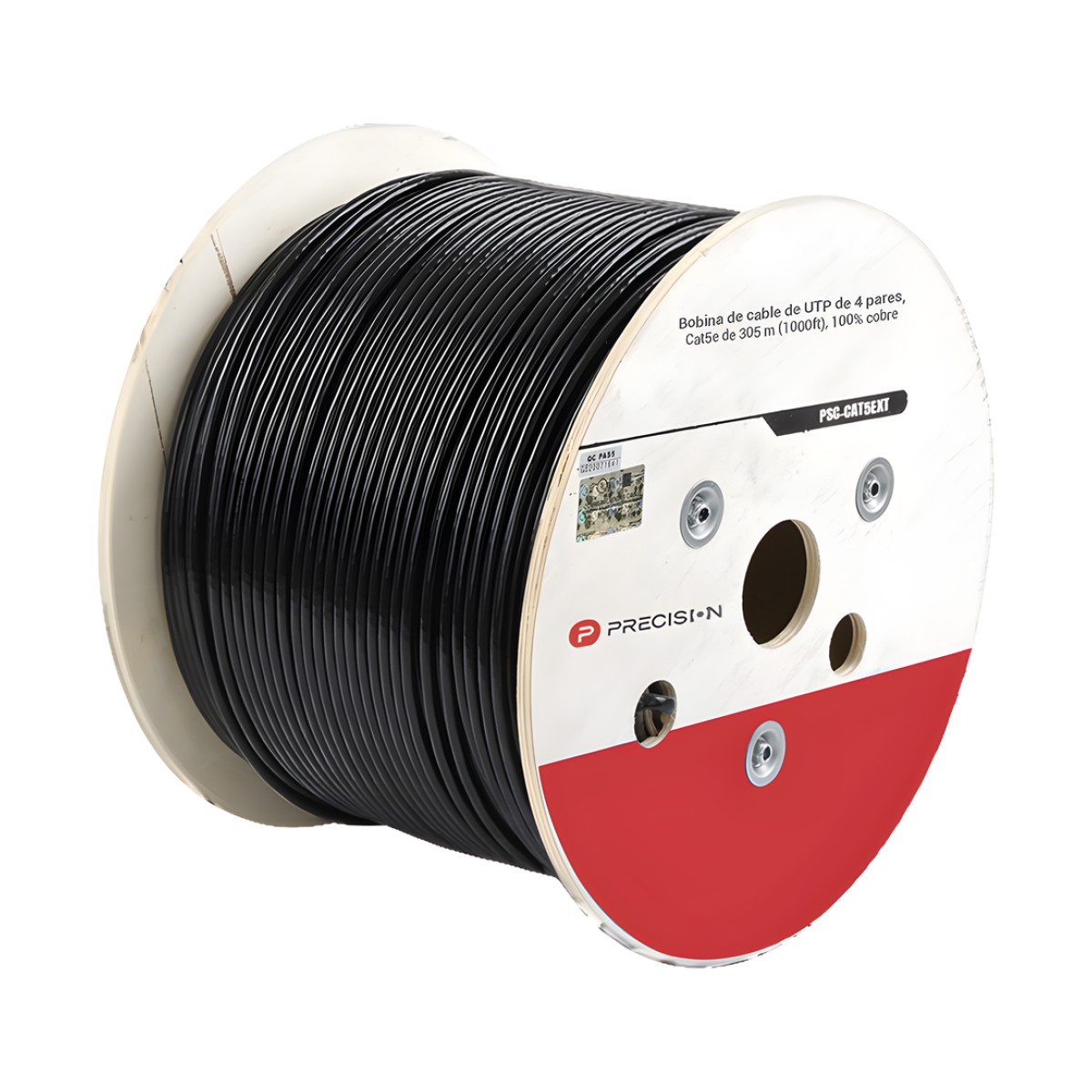 Bobina de Cable de UTP de 4 Pares Cat5e de 305 Metros (1000 Pies), 100% Cobre, LDPE Resistente a Rayos UV Relleno de Gel, Color Negro, 24 AWG, Uso en Exterior, Para Aplicaciones de Voz, Datos y Video