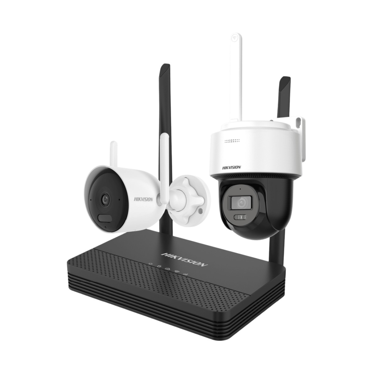 Kit IP Inalámbrico 2 Megapíxel / NVS 4 Canales / 1 Cámara Bala Exterior + 1 Cámara Turret Interior con Lente 2.8 mm y Dual Light / Audio Bidireccional (Micrófono y Bocina) / Soporta Micro SD de 512 GB