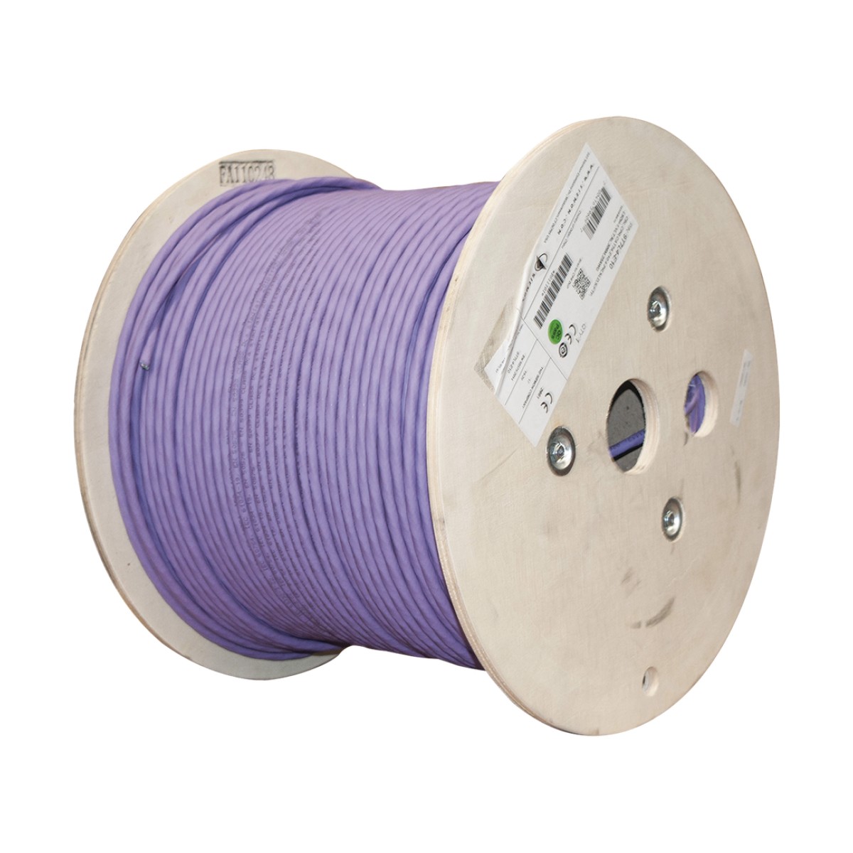Bobina de Cable Blindado S/FTP de 4 Pares, Cat7A, Inmune a Ruido e Interferencias, LS0H (Bajo Humo, Cero Halógenos), Color Violeta, 305 Metros (1000 Pies)