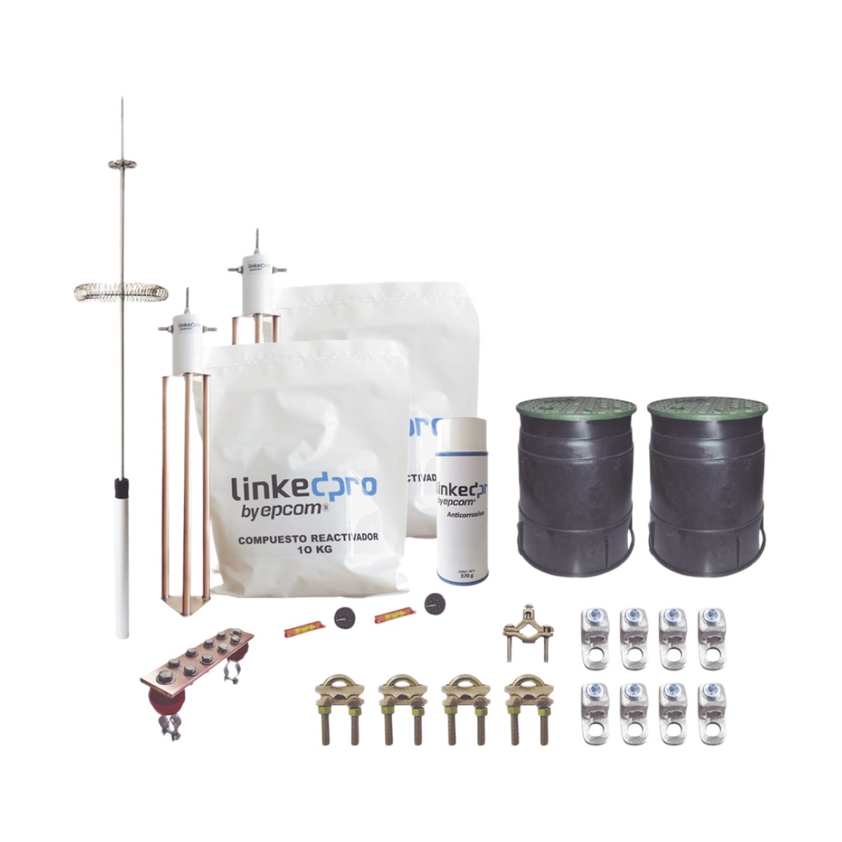 Kit Pararrayos Torre 30 m / Punta Dipolo Corona Aluminio / Electrodo Cobre 30A / Filtro Equipotencial / Accesorios Instalación Incluidos