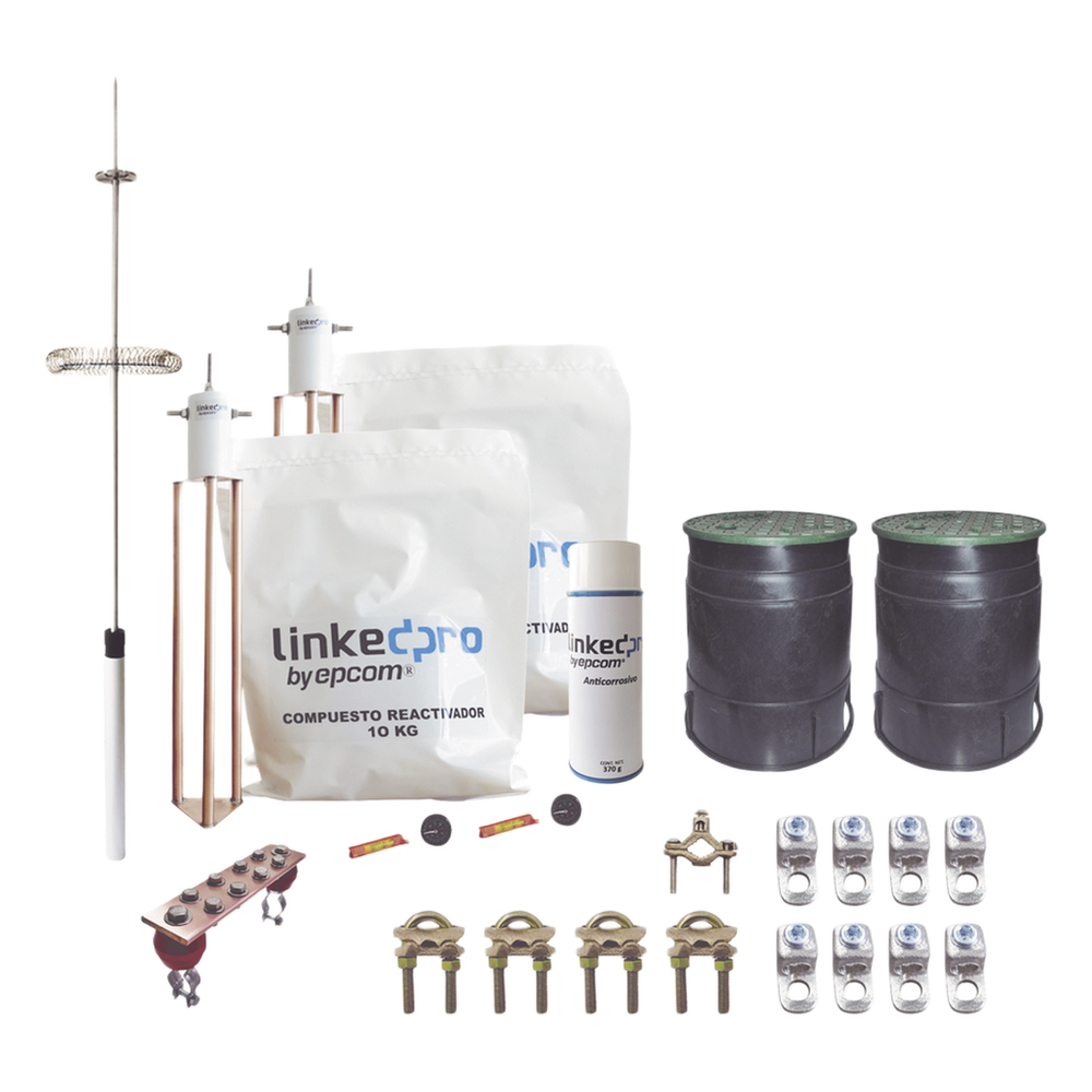 Kit Pararrayos Torre 30 m / Punta Dipolo Corona Aluminio / Electrodo Cobre 30A / Filtro Equipotencial / Accesorios Instalación Incluidos