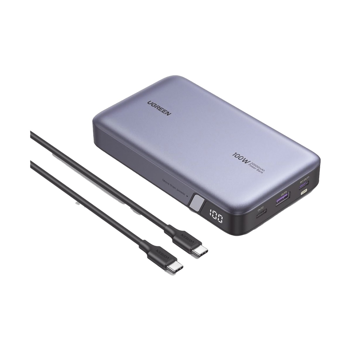 Power Bank de 20000mAh | 3 Salidas 100W Max. | USB-A + 2 USB-C | PD 3.0 | QC3.0 | FCP | SCP | Pantalla Inteligente | Carcasa Ignifuga | Color Gris | Incluye Cable USB de 50cm | Carga tu Laptop de Manera Segura.