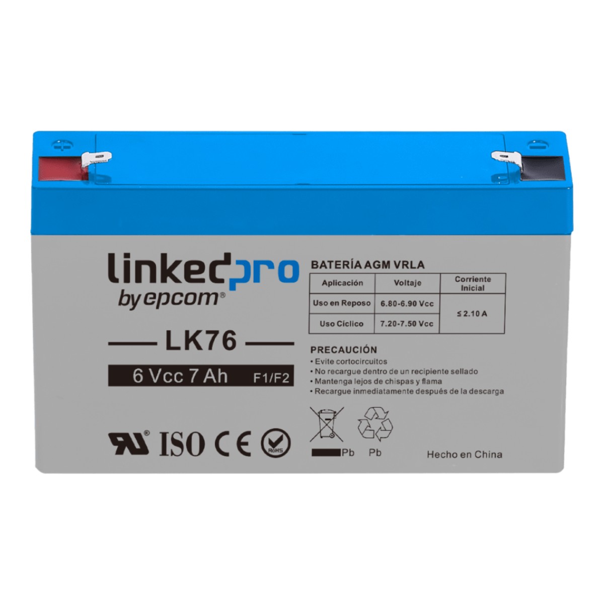 Batería de respaldo 6 V | 7 Ah | AGM | Especial para Seguridad Electrónica | UPS | Sistemas de Emergencia | Vida útil 5 años | Terminales F1 + Adaptador F2