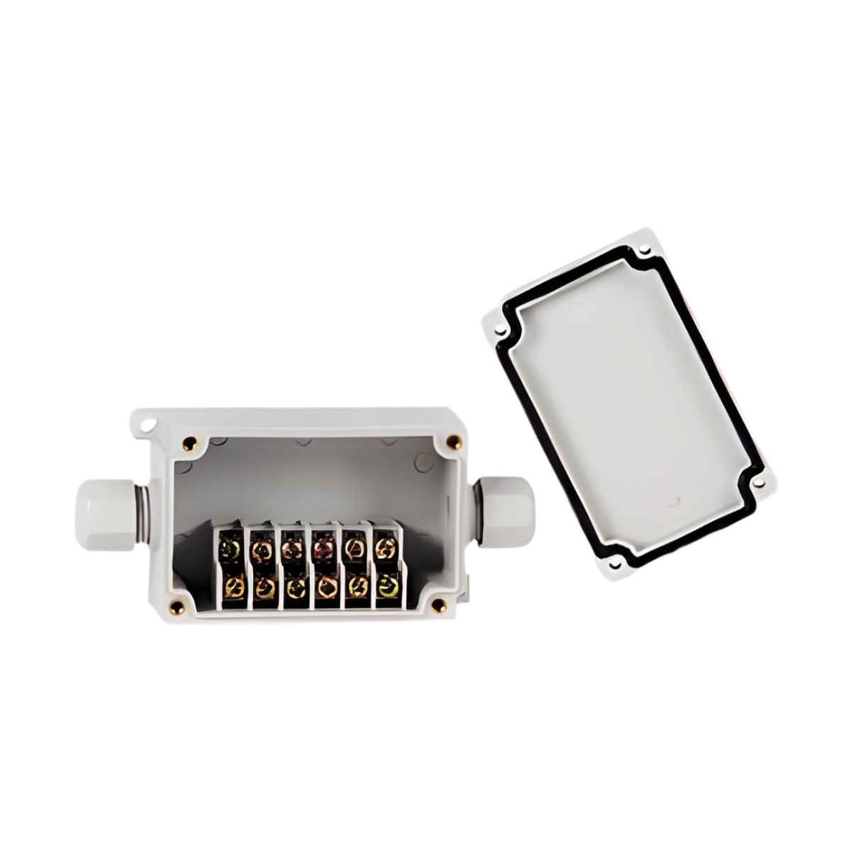 Caja de Conexión Exterior con Conexión Lateral para 6 Líneas (doble tornillo). Incluye Glándulas.