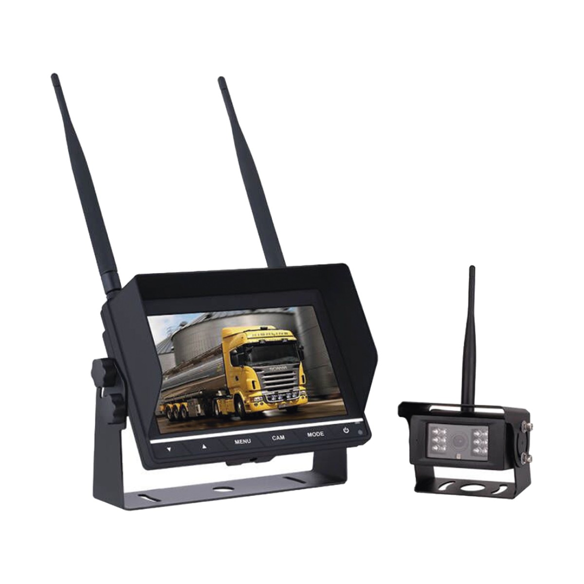 Sistema Profesional Inalámbrico de Cámara de Reversa Infrarroja y Monitor de 7" para Vehículos de Trabajo y Montacargas