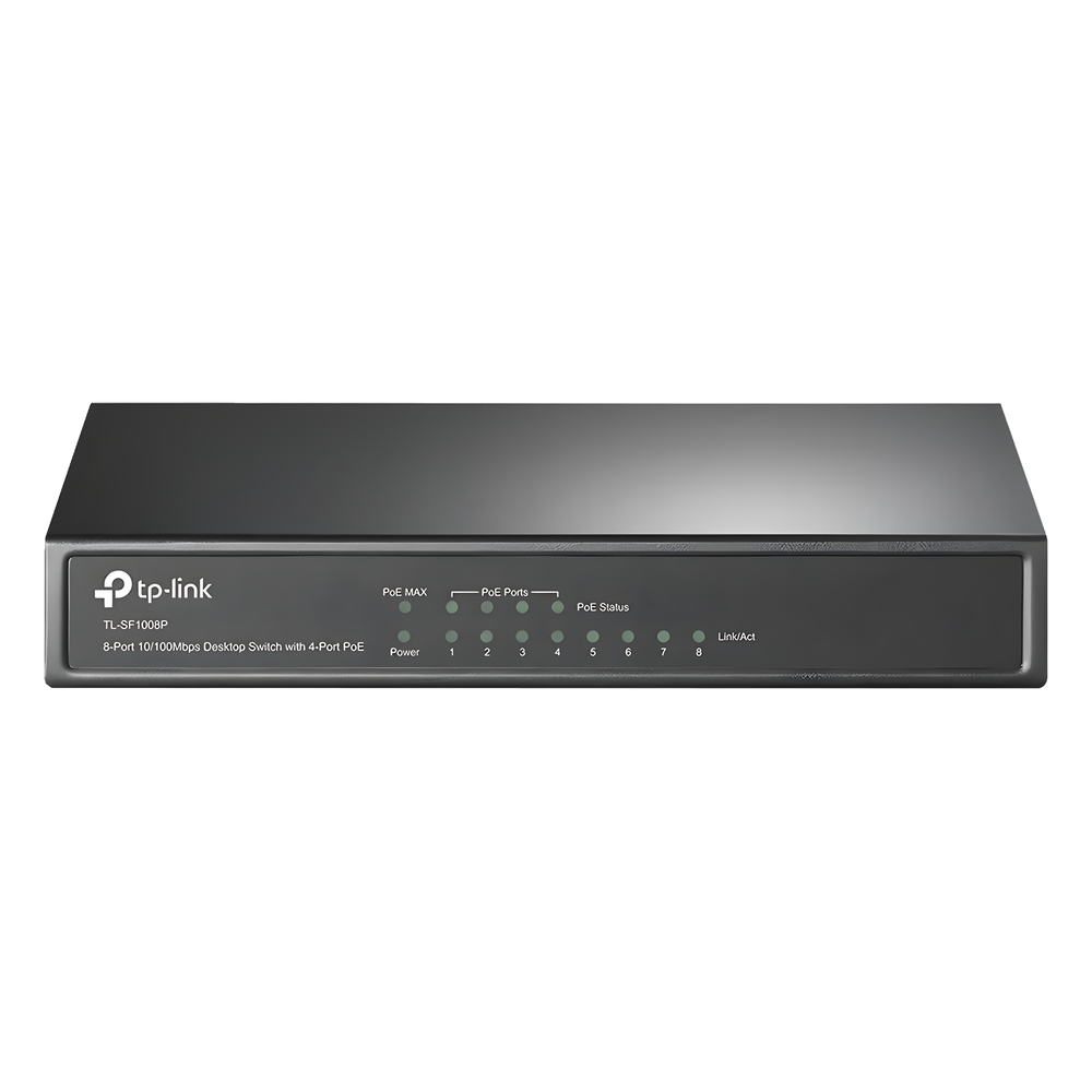 Switch PoE+ No Administrable / De Escritorio 8 puertos 10/100 Mbps / 4 puertos PoE af/at Inteligente / Presupuesto 66 W / Hasta 250 metros
