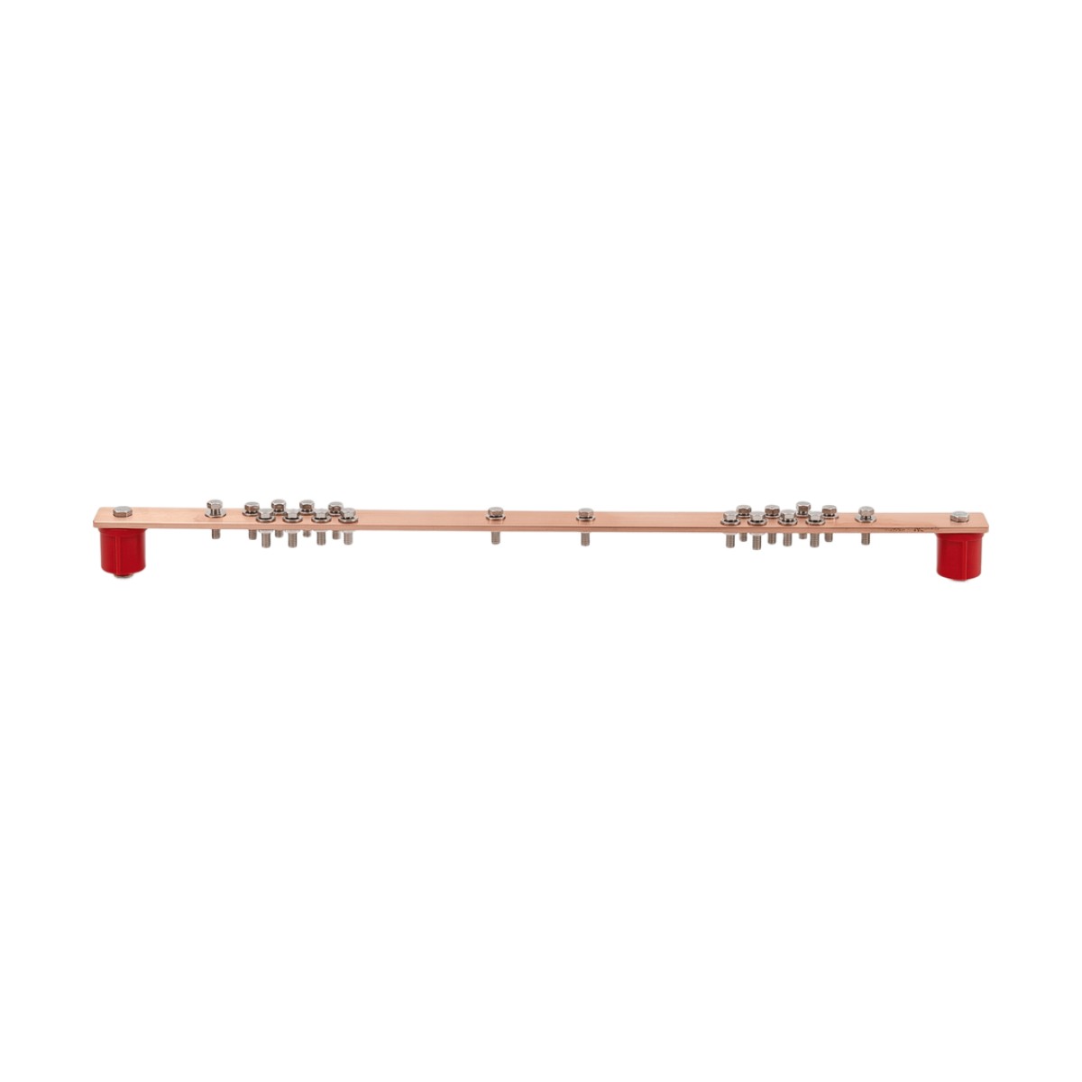 Barra Distribución Tierra Rack 19 in / Cobre 100% / 550A / Aisladores Rojos / 0.64 cm (0.25 in) / J-STD-607-A