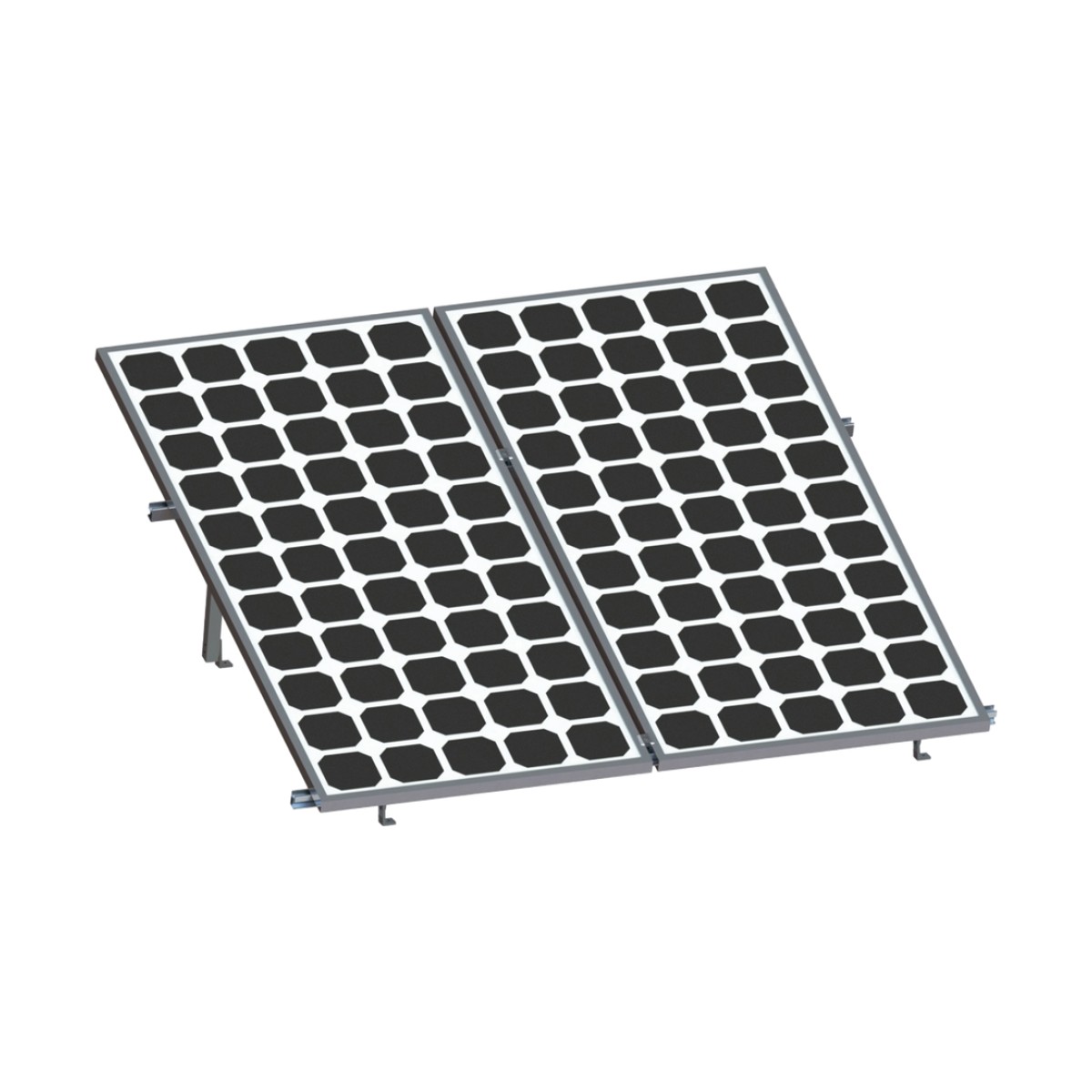 Montaje para 2 Paneles Solares, Riel "8" de 2700mm para Módulos con Espesor de 30-35mm, Velocidad de Viento Máx. 136km/h