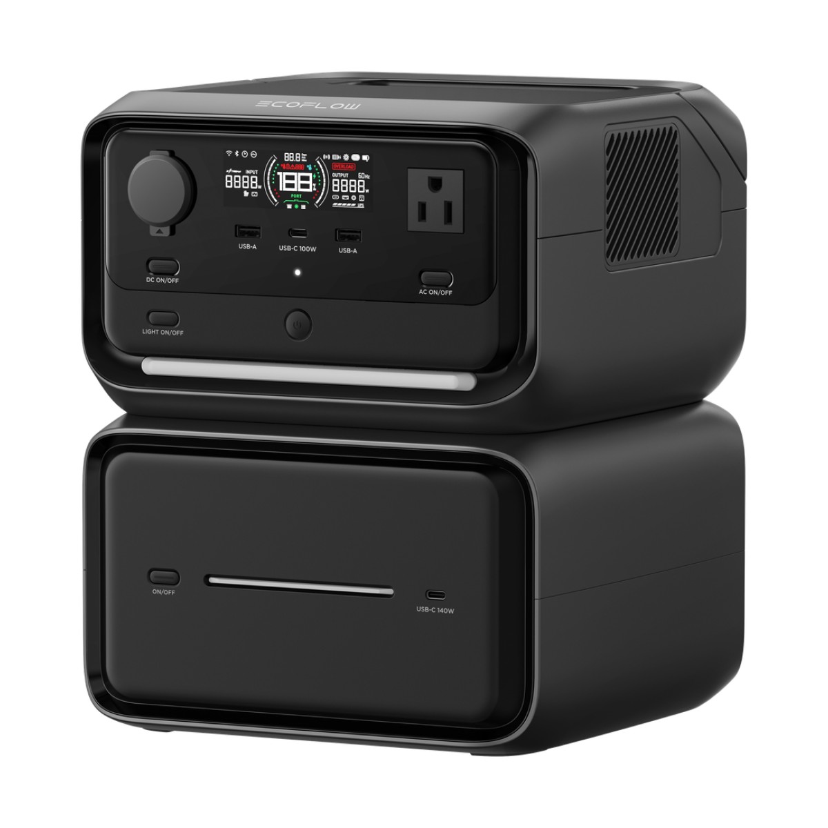 EcoFlow River 3 | Estación de Energía Portátil 858Wh Litio LFP / 2 AC 300 W (Max. 550W) / 1 USB-C 100W / 2 USB -A 12W / Cargador de Coche 8A a 12 o 24V / Conectividad WiFi y Bluetooth (App) / Carga Solar 110W Max.