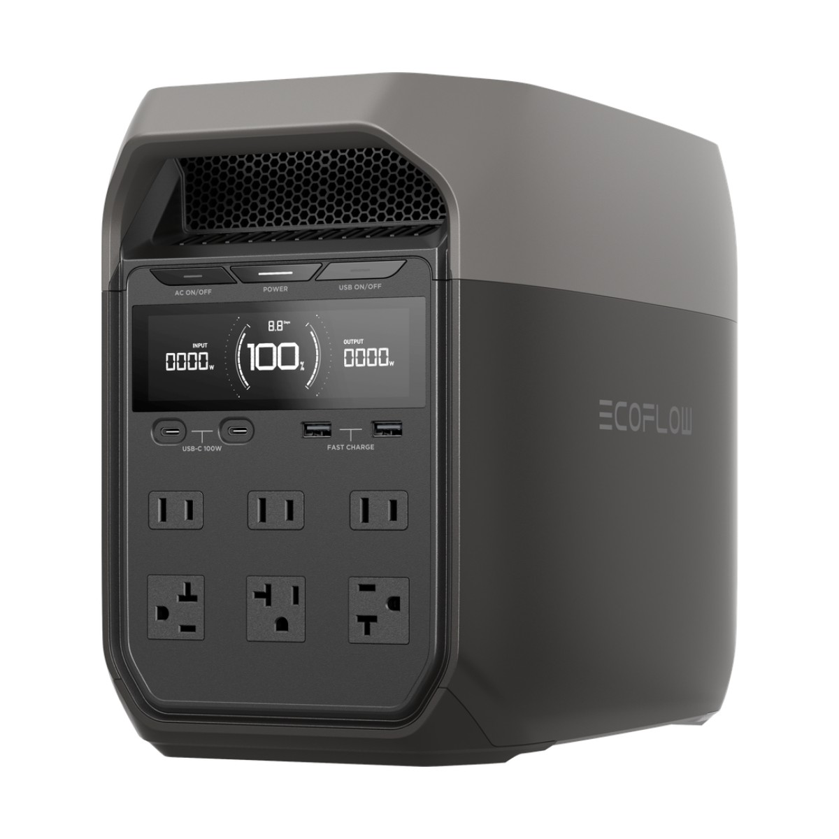 Estación de Energía Portátil Delta 3 1024Wh Litio LFP / 6 AC 1800 W (Max. 2600W con X-Boost) / 4 USB-C 100W / Capacidad para Aumentar Respaldo / Cargador de Coche 10A a 12.6V / Conectividad WiFi y Bluetooth (App) / Carga Solar 500W Ma