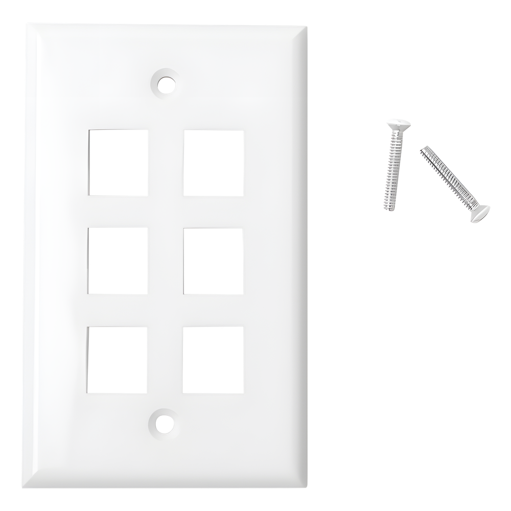 Placa de Pared de 6 Puertos, Keystone, Color Blanco
