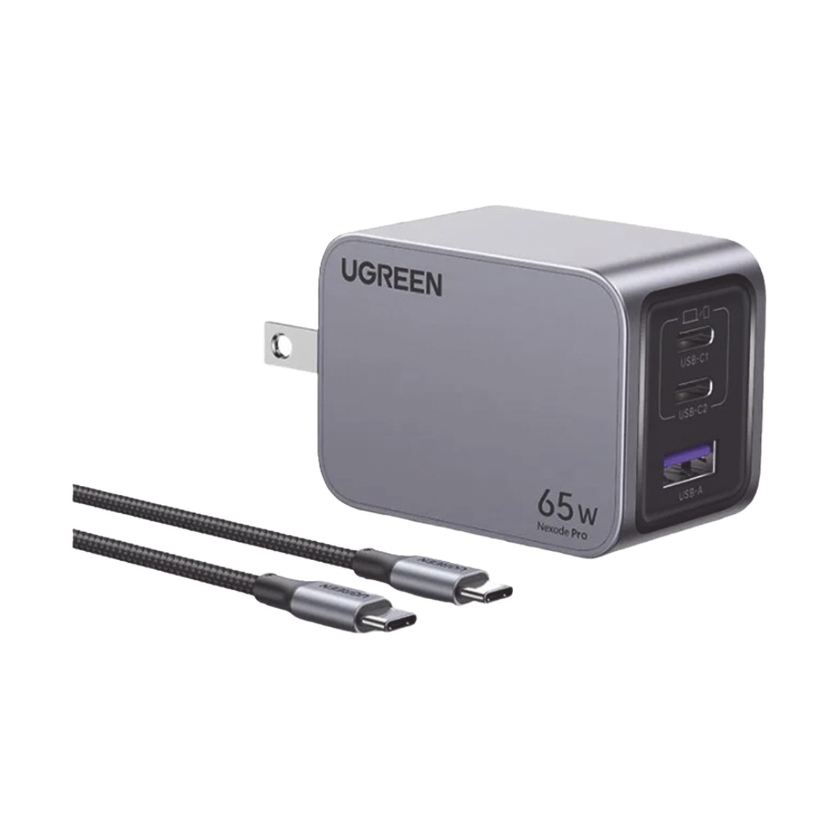 Cargador de 65W serie Nexode Pro | 3 Puertos de Carga Rápida | 2 USB-C | 1 USB-A | Tecnología GaNInfinity | PD3.1 de 65W / QC4.0 | Tecnología de Protección Térmica | Optimiza la Carga | Caja de Aluminio | Incluye Cable U