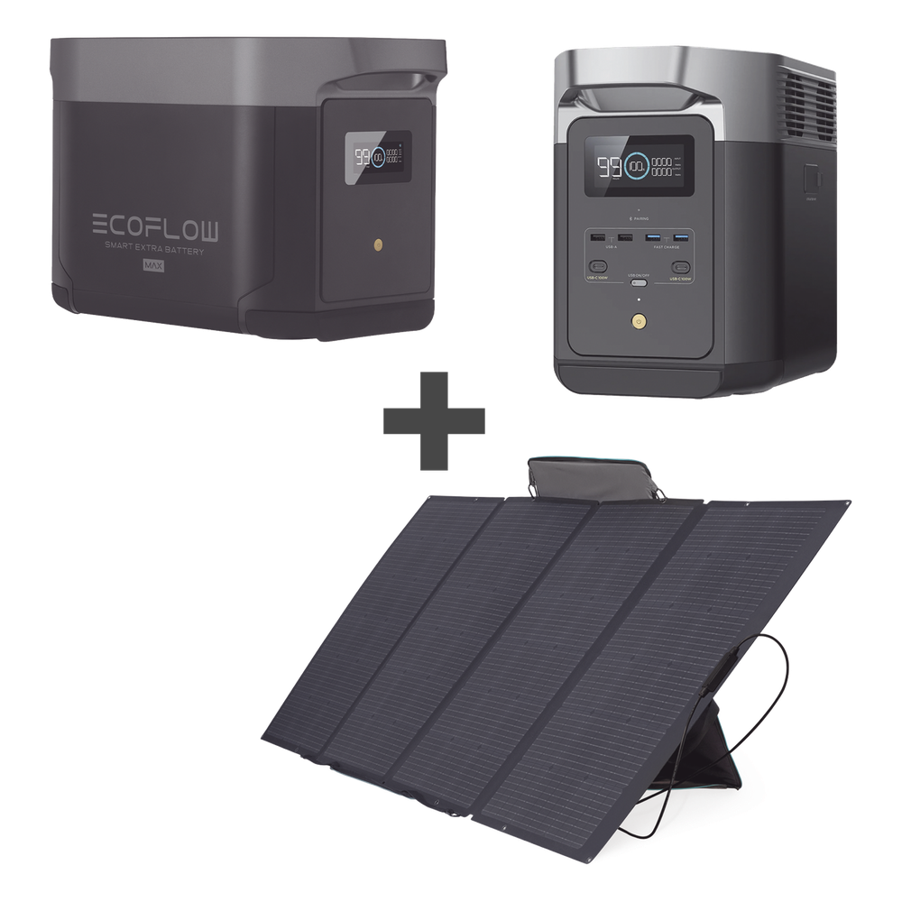 Kit de Estación de Energía Portátil 2048Wh + Batería Externa 2048Wh + Panel Solar Flexible 400W (4096Wh Totales)