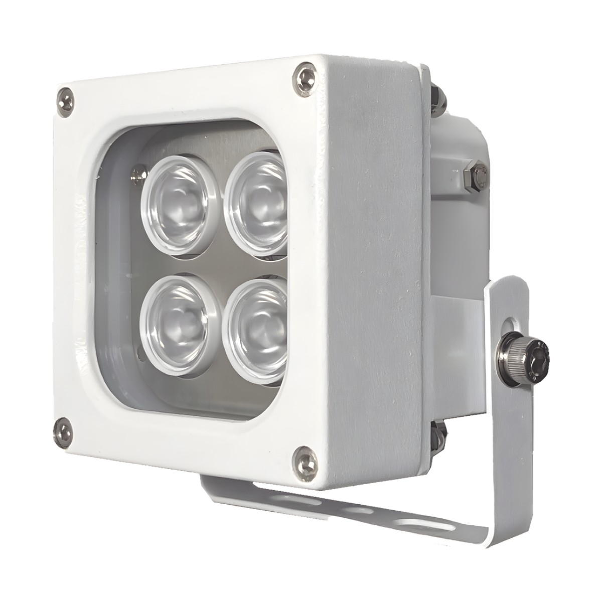 Iluminador LED de Alta Potencia | Luz Blanca | 10 Metros de Iluminación | Cobertura 120° | IP66 | Bajo Consumo de Energía | Fotocélula Incorporada | Soporte en “U” | Carcasa de Aluminio | Alta Transmitancia de Luz. | C