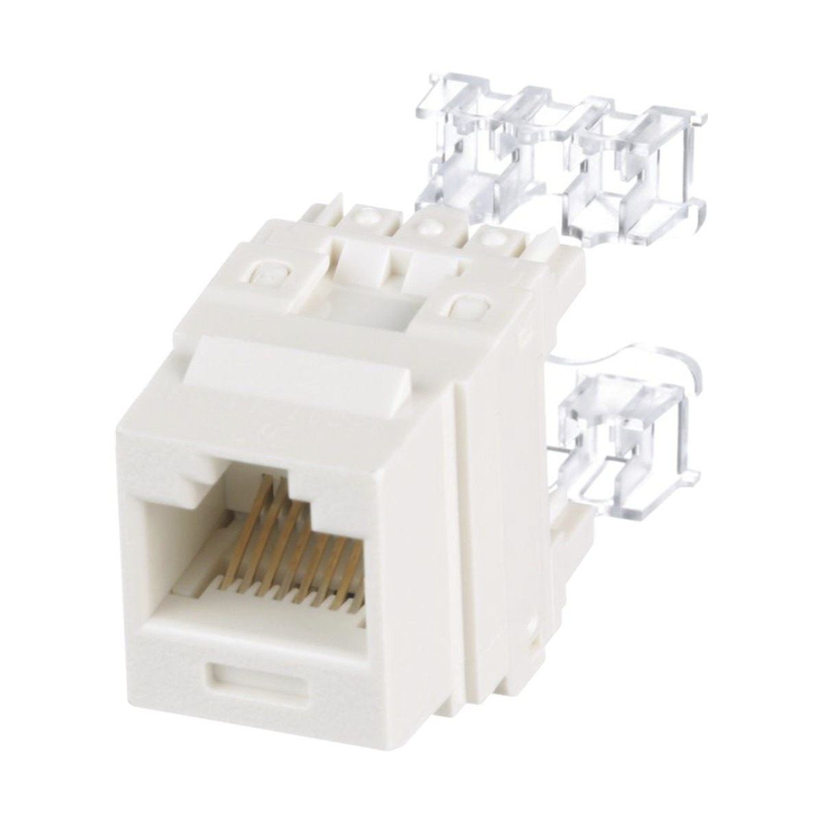 Conector Jack Estilo 110 (de Impacto), Tipo Keystone, Categoría 6, de 8 Posiciones y 8 Cables, Color Blanco Mate