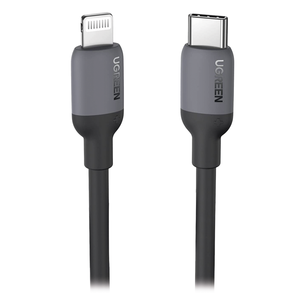 Cable USB-C a Lightning / Certificado MFi / 1 Metro / Adecuado para iPhone, iPad, iPod / Carga Rápida PD 20W /  Sincronización de Datos de hasta 480 Mbps / Goma de Silicona y  TPE. / Suave al Tacto / Color Negro