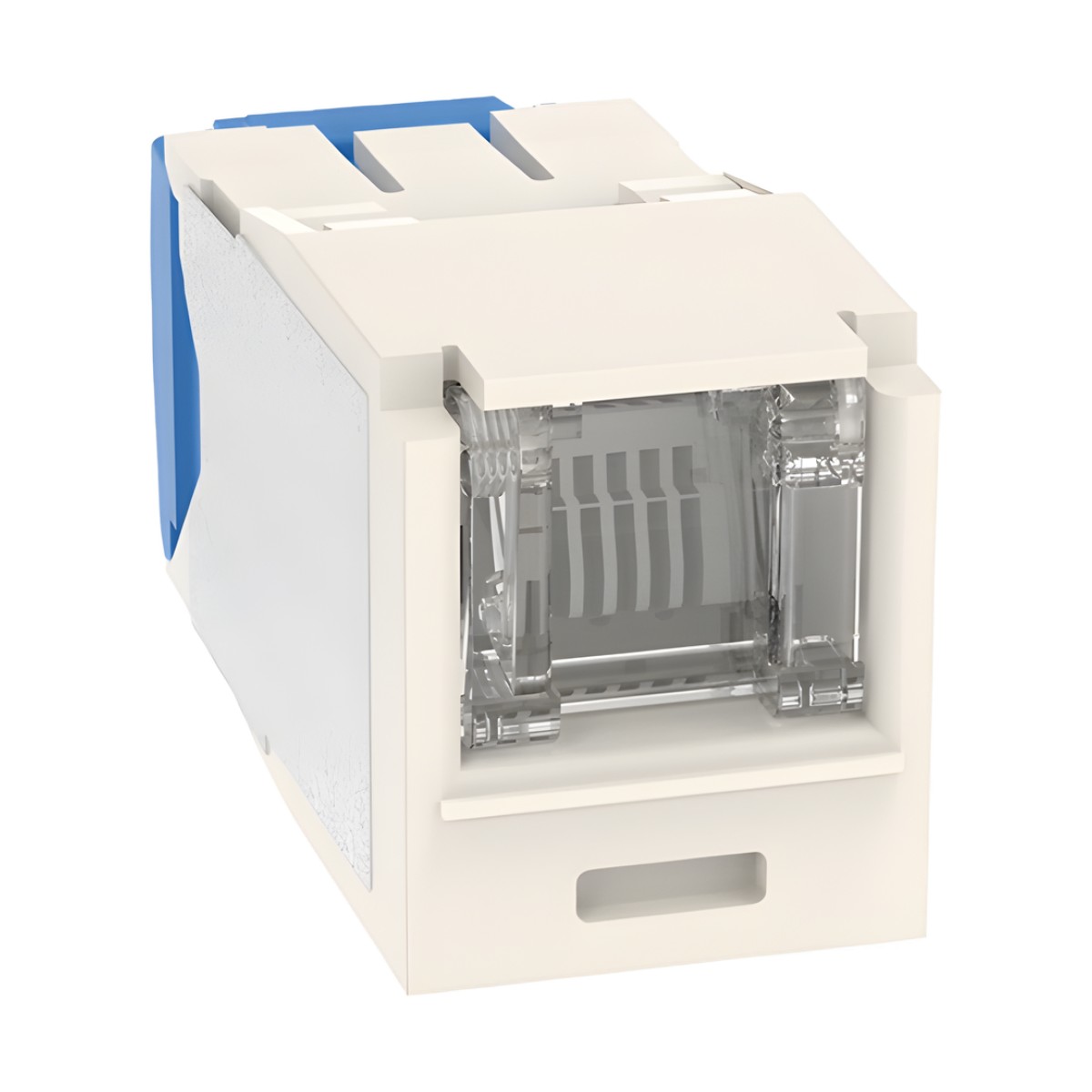 Conector Jack RJ45 Estilo TG con Ventana, Mini-Com, Categoría 6A, de 8 Posiciones y 8 Cables, Color Blanco